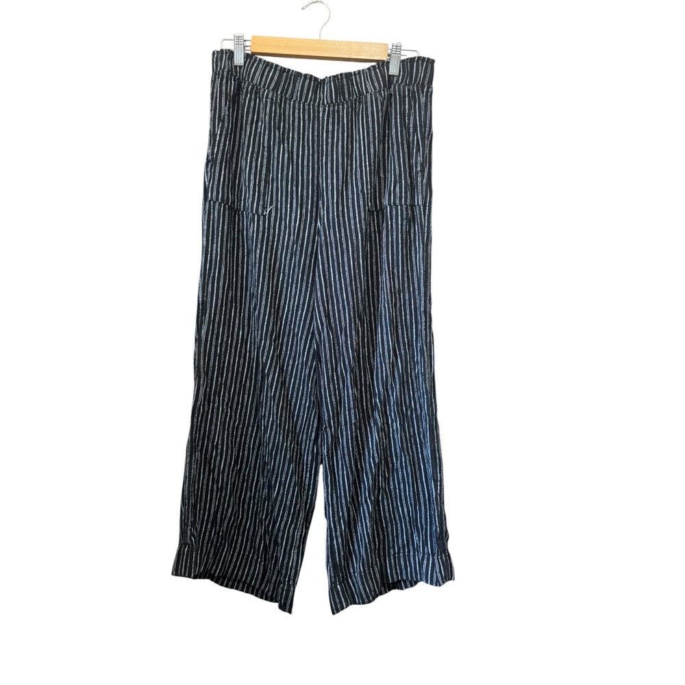 Time and Tru Wide Leg Pants Womens Medium Black White Striped Excellent Linen